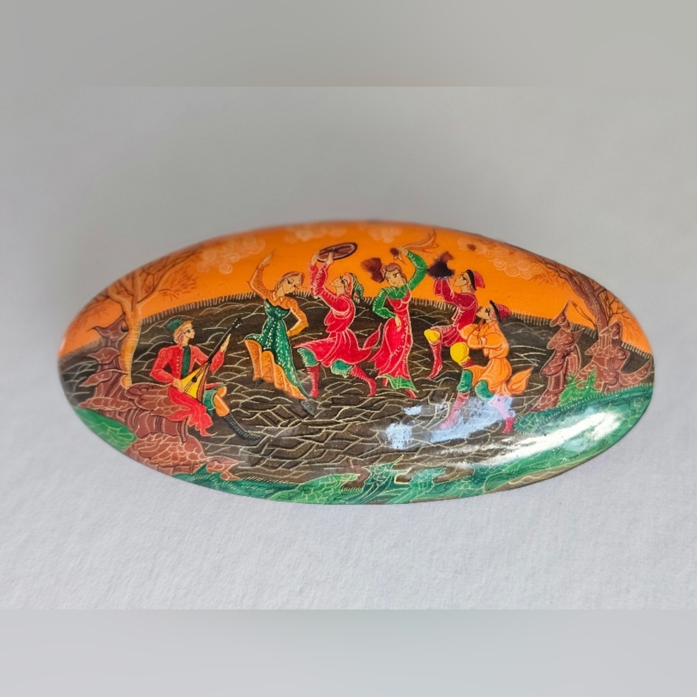 Set of (2x) Vintage Russian Folk Tale Art Hand-Painted Barrette / Hair Clips